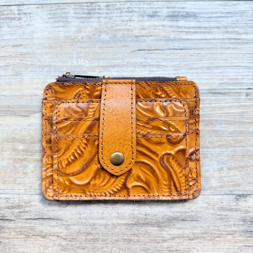 Patricia Nash Iberia Tooled Leather Card Holder Wallet Coin Purse ID Case Brown